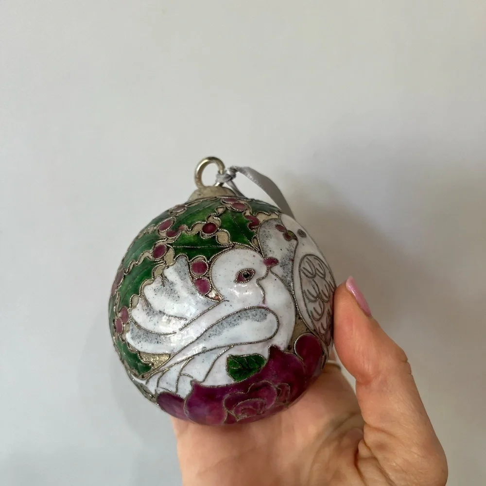 Christmas Ornament Enamel Cloisonné Ball Two Turtle Doves